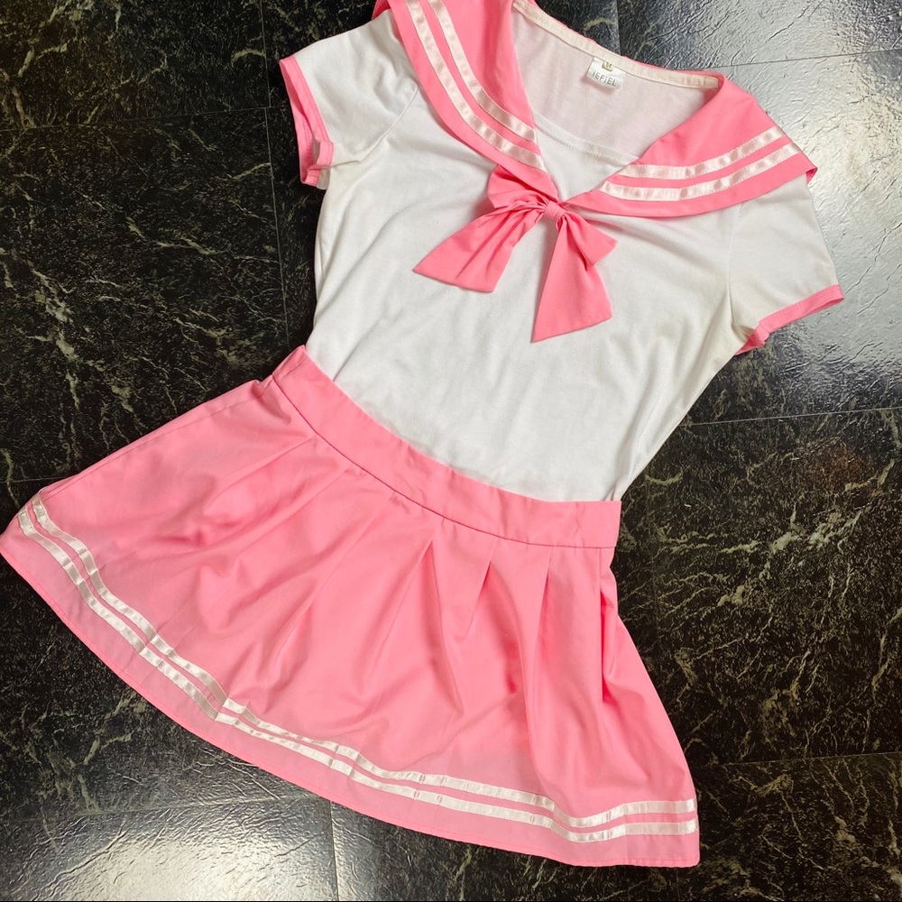 New! Super cute pink Japanese school girl uniform